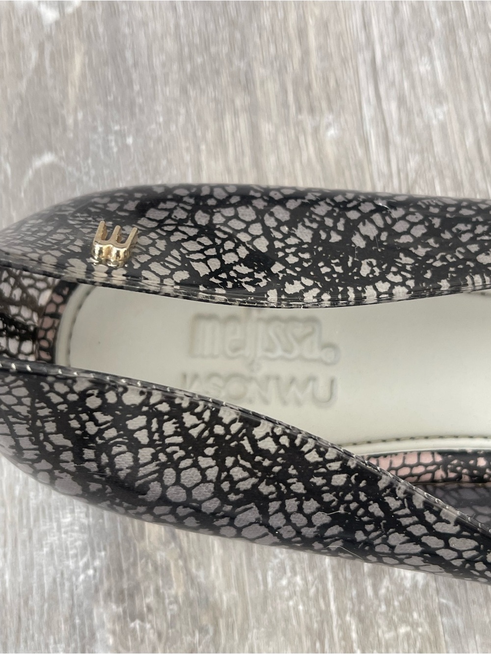 Melissa + Jason Wu Black Lace Print Jelly Flats Size 9 - Picture 6 of 6